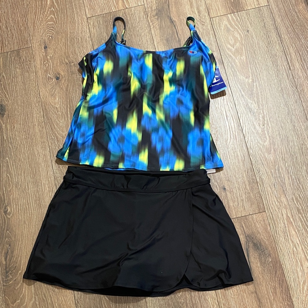 Champion Blue and Yellow Tankini Top with Black Skirt L